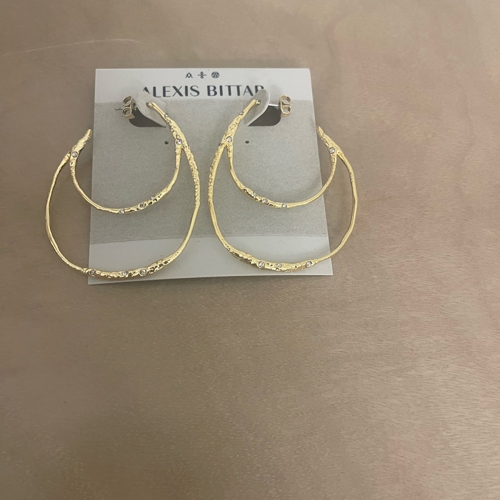 Alexis Bittar Gold Geometric Double Hoop Earrings